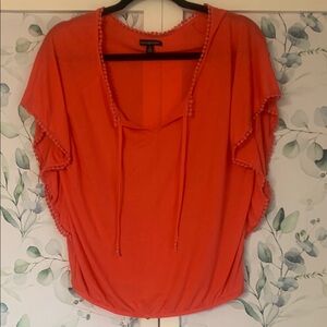 American Eagle Outfitters Coral Blouse with Ruffle Sleeves